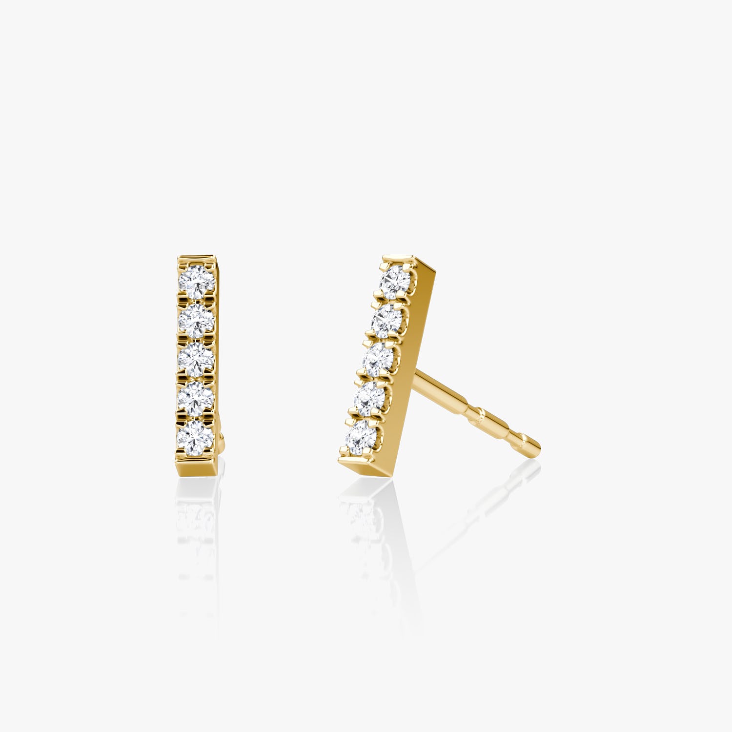 Petite Pavé Bar Stud Round Brilliant in Yellow Gold