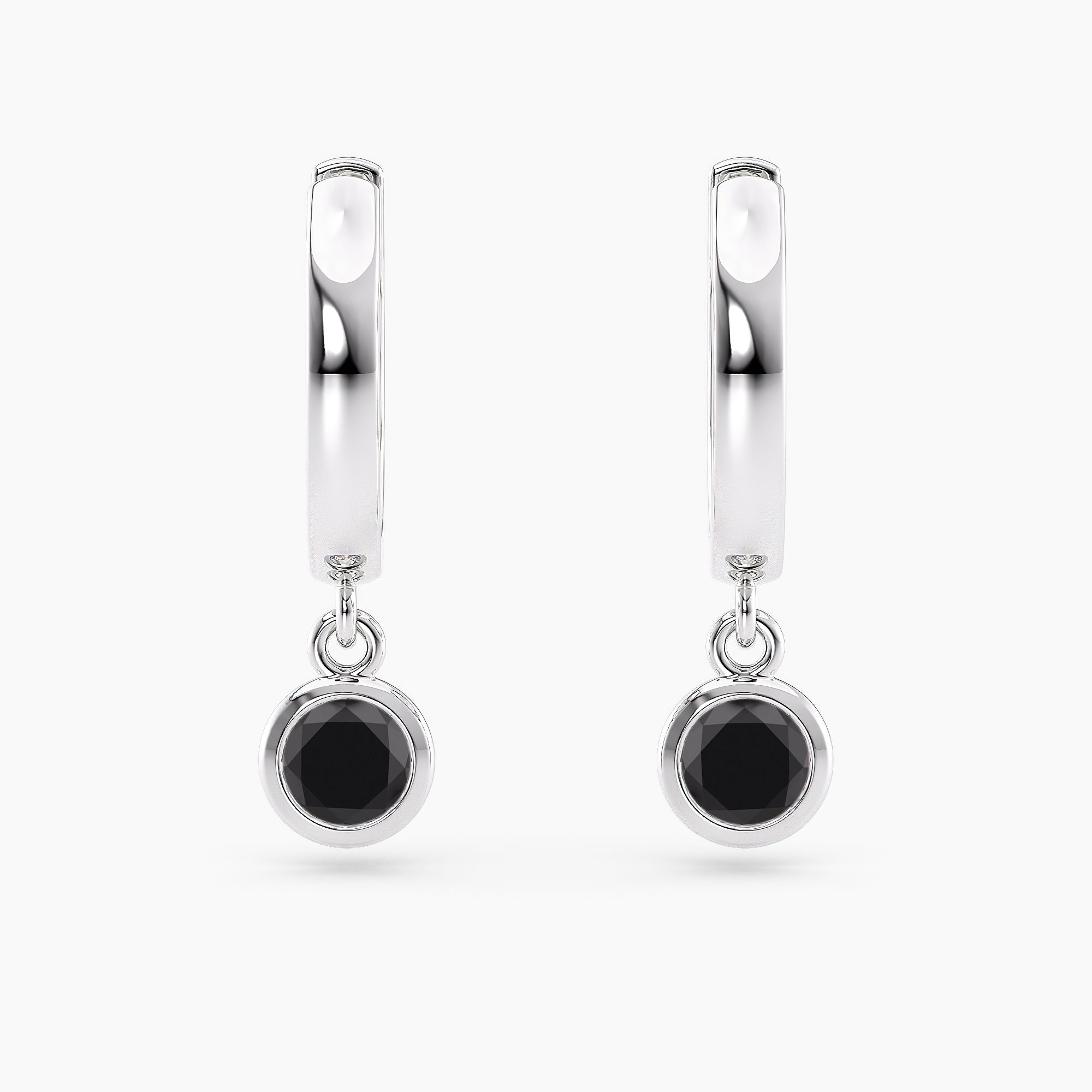 Petite Dangle Solitaire Black Diamond High Polsh Hoop Earrings