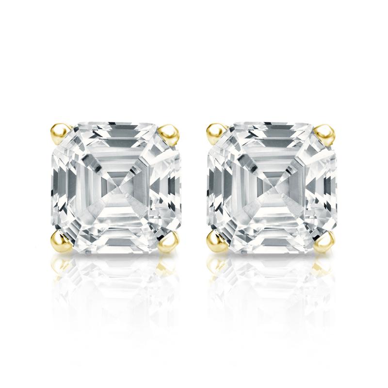 Stud Earrings Asscher 14k Yellow Gold 4-Prong Basket