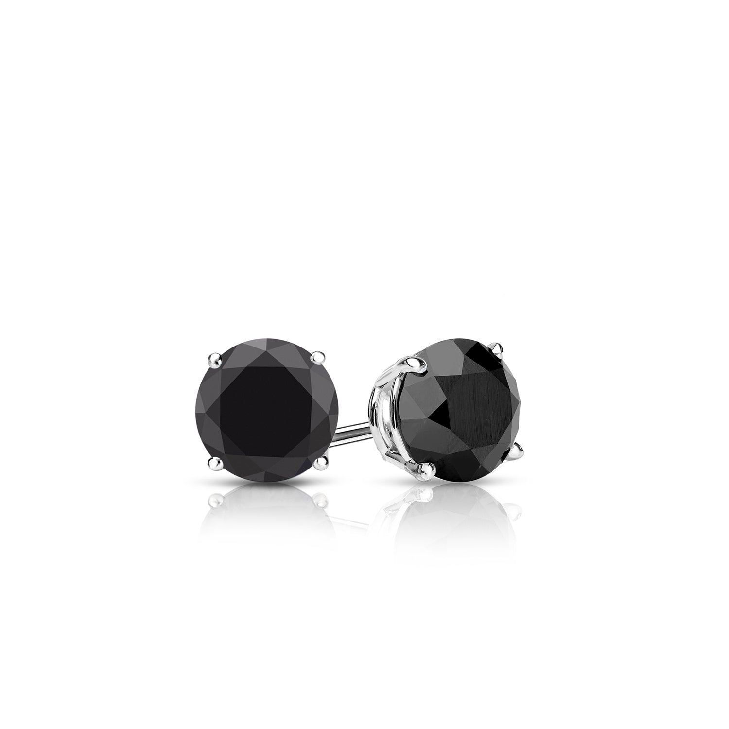 White Gold 4-Prong Basket Round Black Diamond Stud Earrings with Patented Secure Lock backing