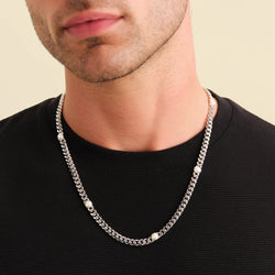 Cuban Link Pearl Inset Silver Chain