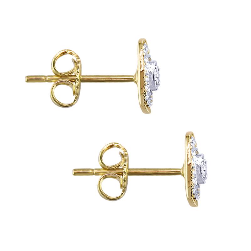 Two-Tone Round Cut Square Shaped Diamond Stud Earrings