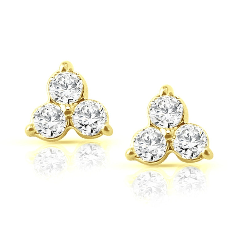 White Gold 3-Stone Trinity Round Diamond Stud Earrings