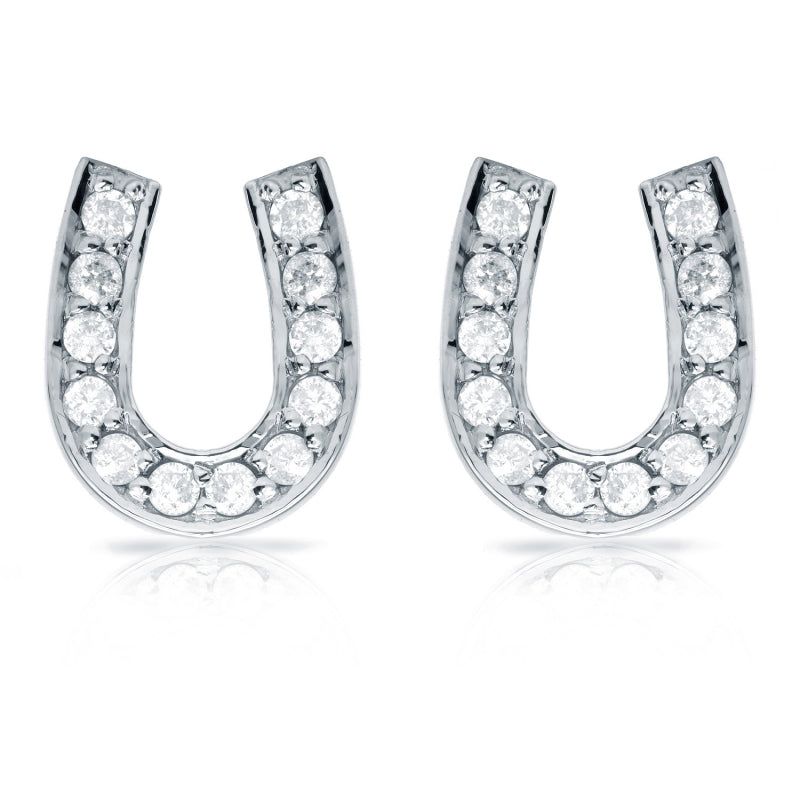 White Gold Horseshoe Shaped Round-Cut Diamond Earrings