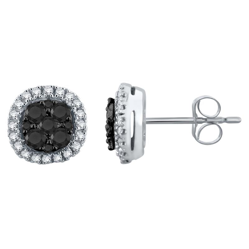 White Gold Black & White Round Cut Diamond Earrings