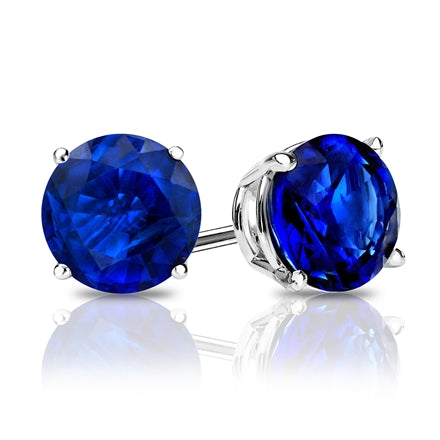 White Gold 4-Prong Basket Round Blue Stud Earrings