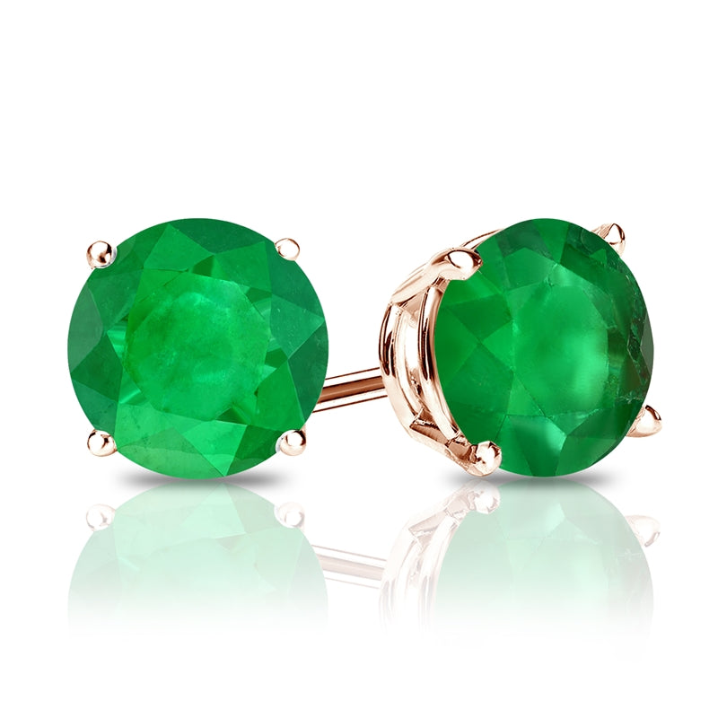 Rose Gold 4-Prong Basket Round Green Stud Earrings