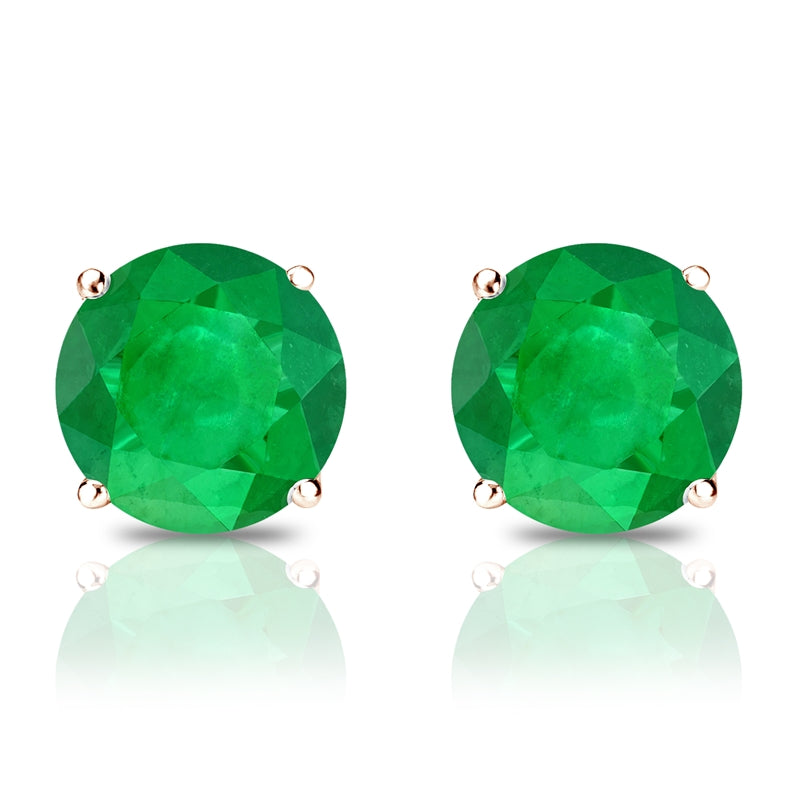 Rose Gold 4-Prong Basket Round Green Stud Earrings