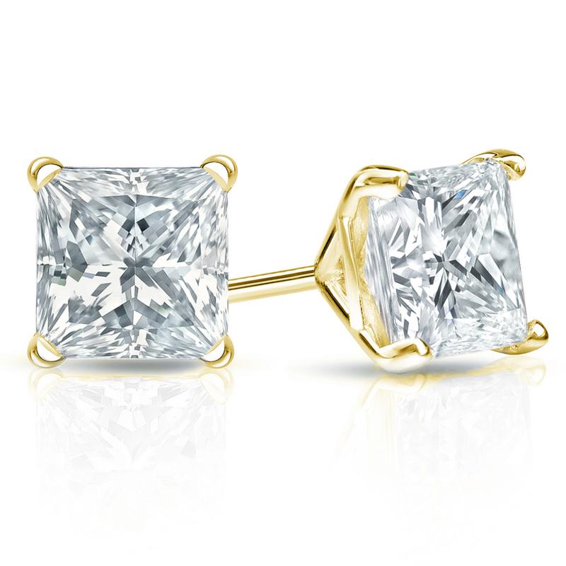 Stud Earrings Princess 14k Yellow Gold 4-Prong