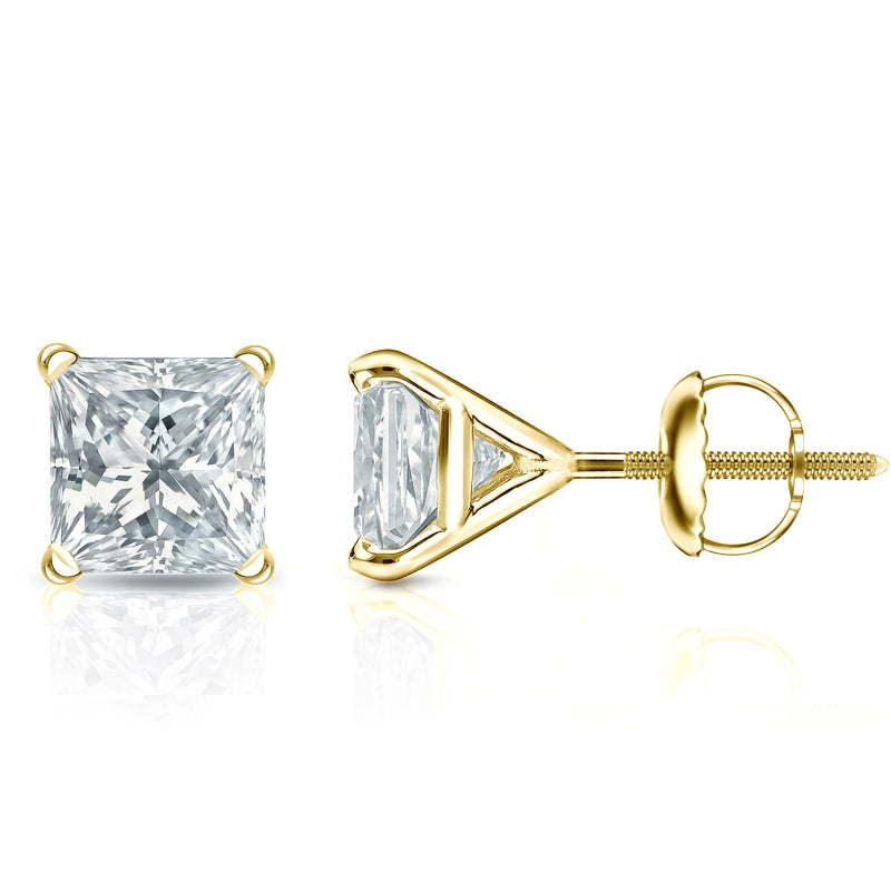 Stud Earrings Princess 14k Yellow Gold 4-Prong