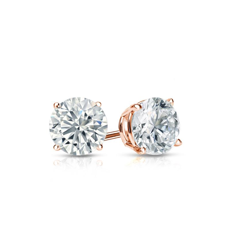 Stud Earrings Round 14k Rose Gold 4-Prong Basket