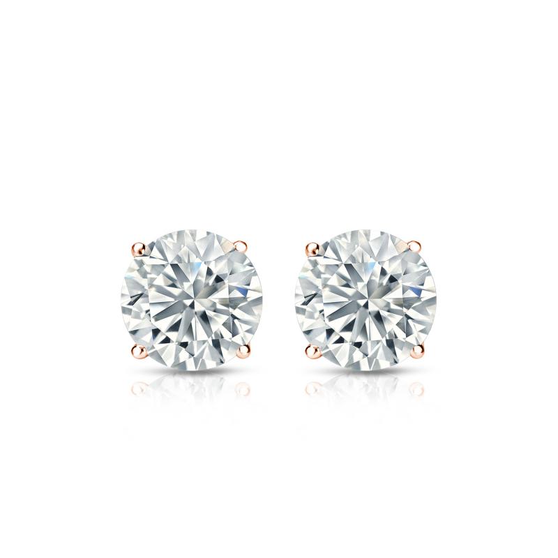 Stud Earrings Round 14k Rose Gold 4-Prong Basket