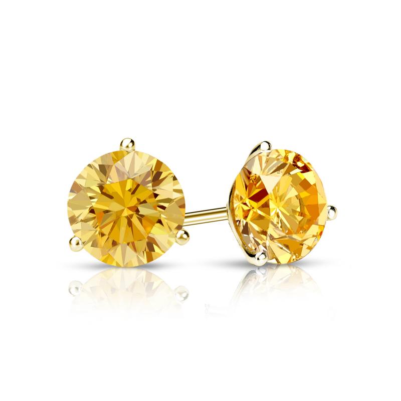 Yellow Gold 3-Prong Martini Round Yellow Diamond Stud Earrings