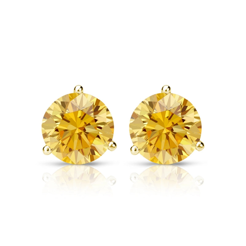 Yellow Gold 3-Prong Martini Round Yellow Diamond Stud Earrings