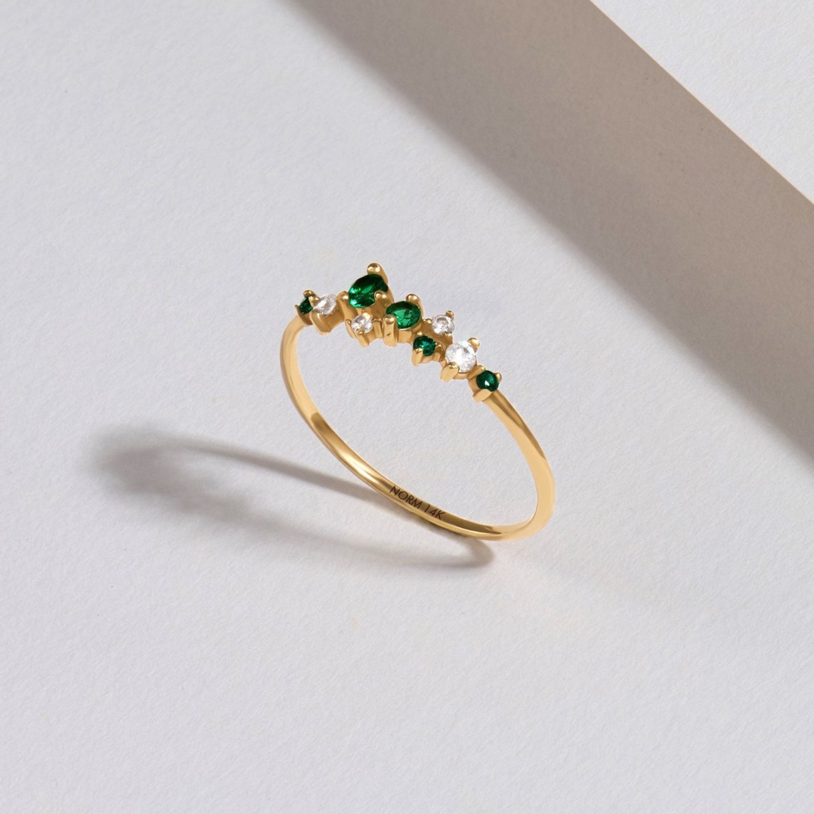 14k Gold Emerald Ring, Solid Gold Cluster Wedding Ring, Womens Emerald Stacking Ring, Minimalist Green Gemstone Ring, Dainty Statement Ring