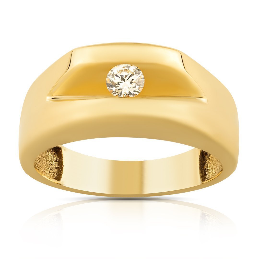 Yellow Gold Solitaire Tension Set Mens Diamond Ring